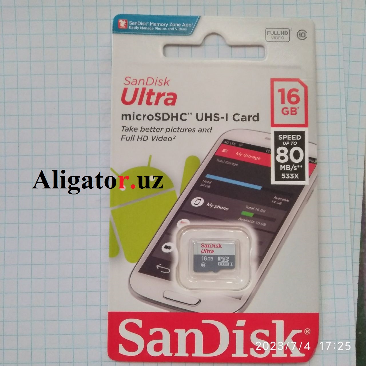 SanDisk MicroSD 16GB  80 MB/s Fleshka